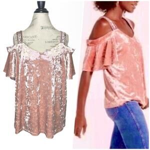 Lucky Brand | Women | Dusty Pink Crushed Velvet Off Shoulder Boho Top | Large
